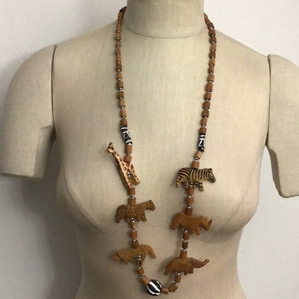 Wooden Safari Boho Statement Necklace EUC